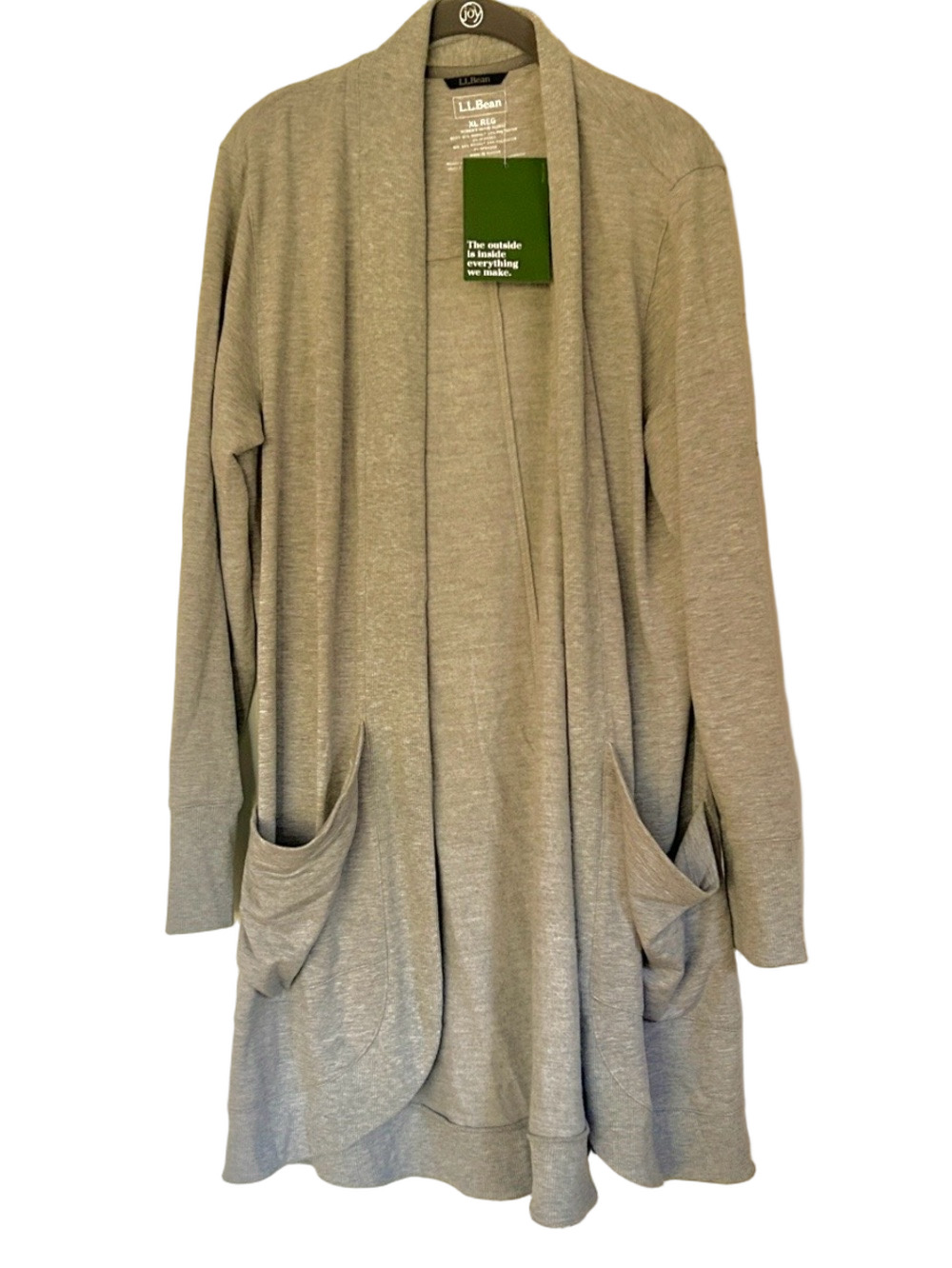 L.L. Bean Light Gray Open-Front Draped Cardigan with Pockets NEW NWT Size XL